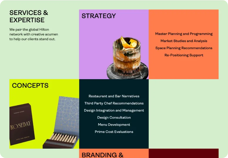 Services and expertise — strategy, concepts, branding